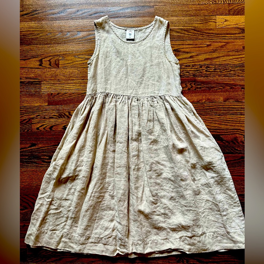 Son de Flor XS Linen Soeeveless Tan Dress Pockets